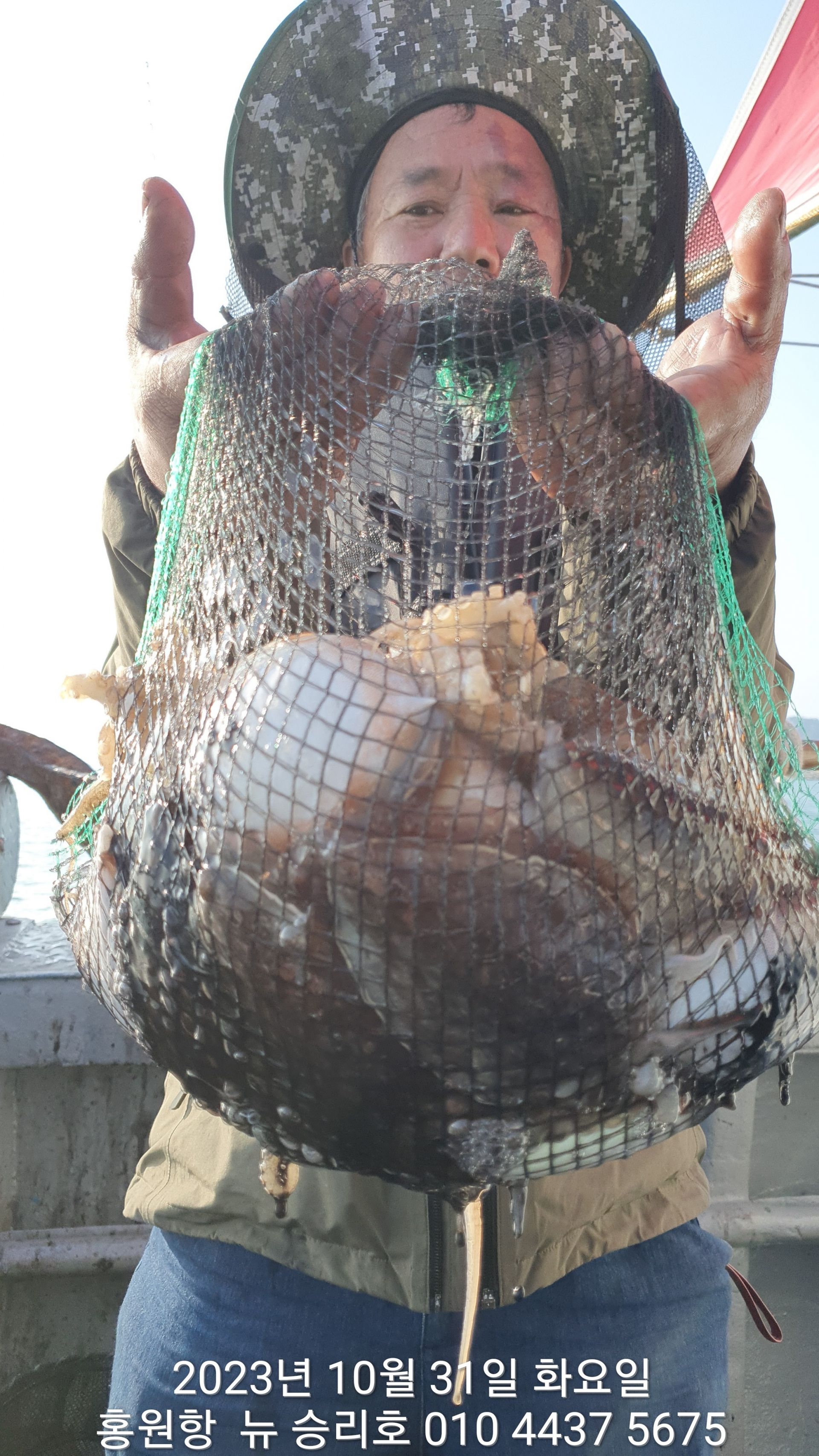 10월31일~~홍원항~~^^위풍당당^^(뉴~승리호) 단체팀 *왕~갑오징어* 쪼~끔~ 서운한 조황 입니다!!